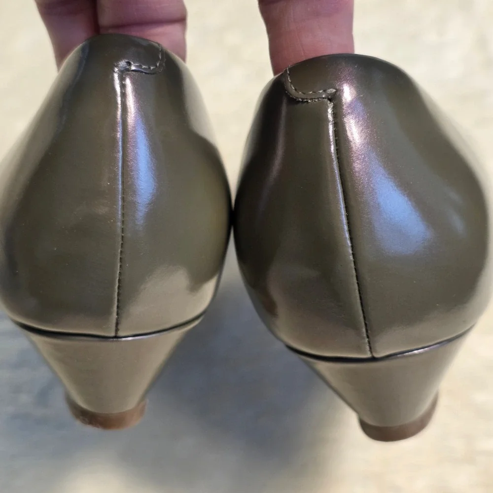 VTG Cole Haan NikeAir Peep Toe Micro Wedge Pumps Gray Patent Leather Women 7.5 B